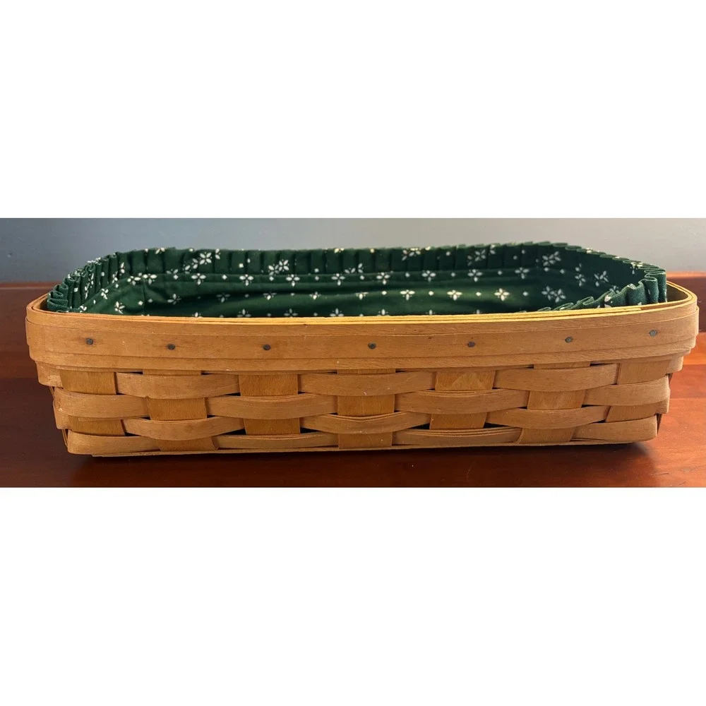 Longaberger 1997 Rectangular Handwoven Basket Green Floral Liner 14.5in USA Made